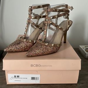BCBGeneration rose gold glitter heels